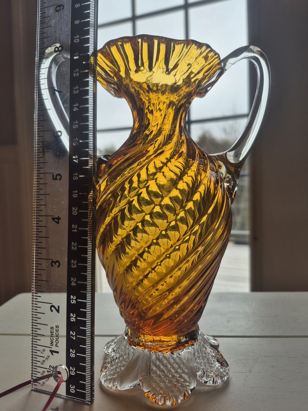 Chalet Glass Amber Swirl Double Handled Clear Vase